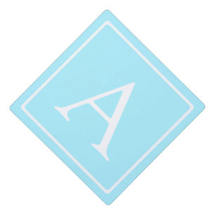 Simple Sky Blue Monogram Graduation Cap Topper