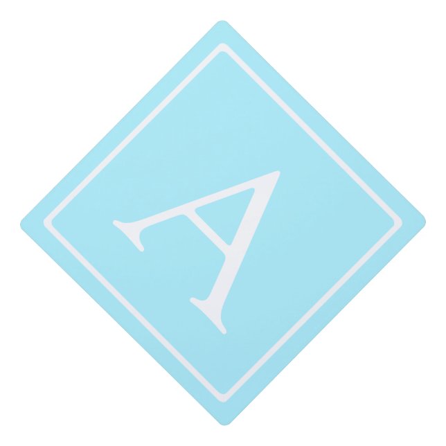 Simple Sky Blue Monogram Graduation Cap Topper (Front)