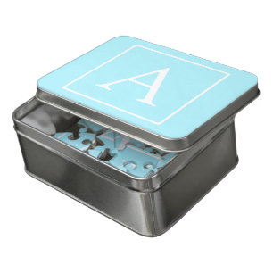 Simple Sky Blue Monogram Jigsaw Puzzle