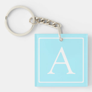 Simple Sky Blue Monogram Keychain