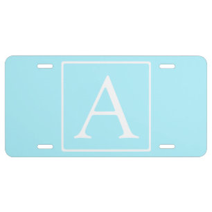 Simple Sky Blue Monogram License Plate