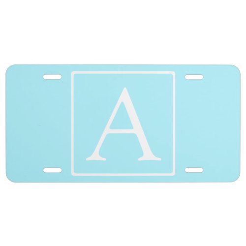 Simple Sky Blue Monogram License Plate