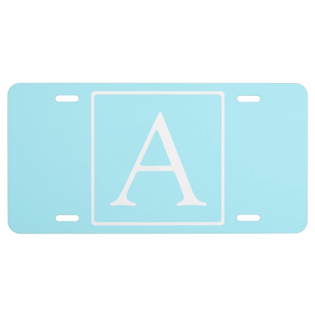 Simple Sky Blue Monogram License Plate (Front)