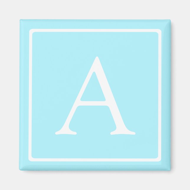 Simple Sky Blue Monogram Magnet (Front)