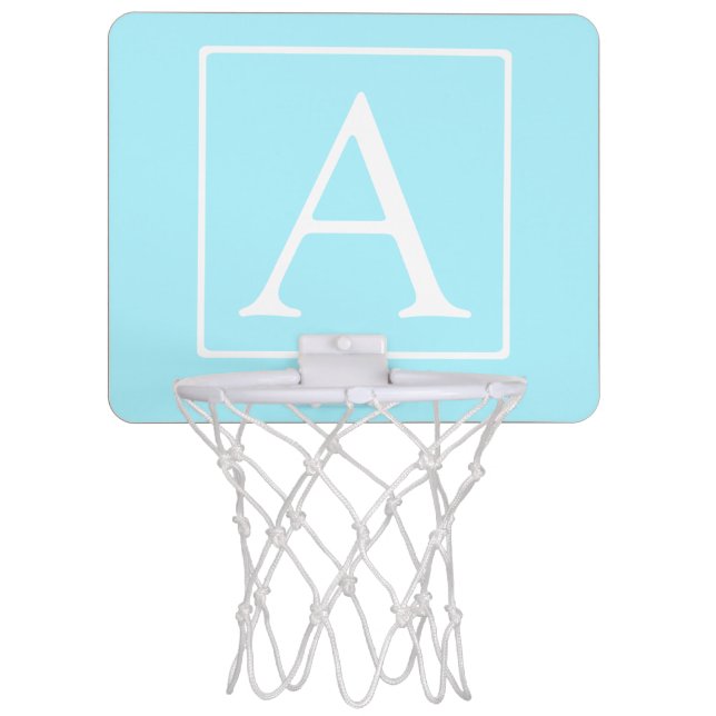 Simple Sky Blue Monogram Mini Basketball Hoop (Front)