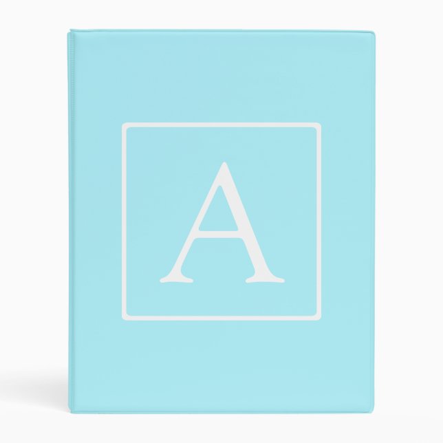 Simple Sky Blue Monogram Mini Binder (Front)