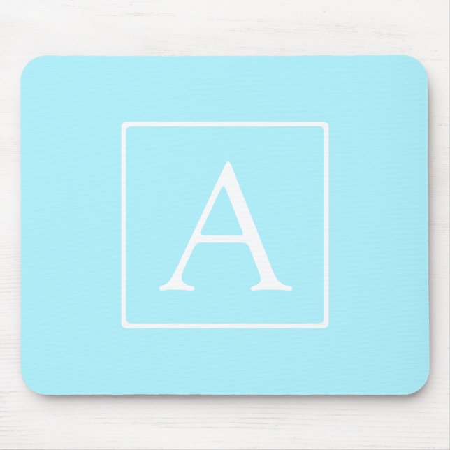Simple Sky Blue Monogram Mouse Pad (Front)