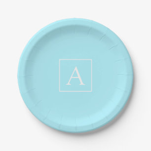 Simple Sky Blue Monogram Paper Plates