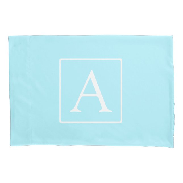 Simple Sky Blue Monogram Pillow Case (Front)