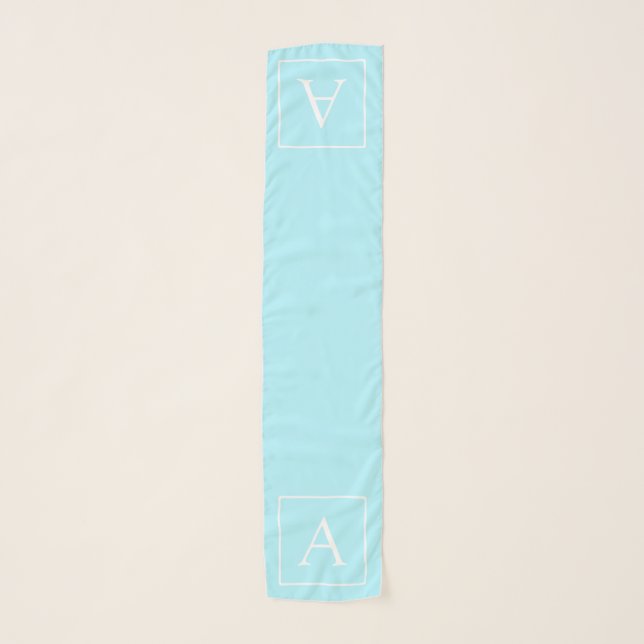 Simple Sky Blue Monogram Scarf (Front)