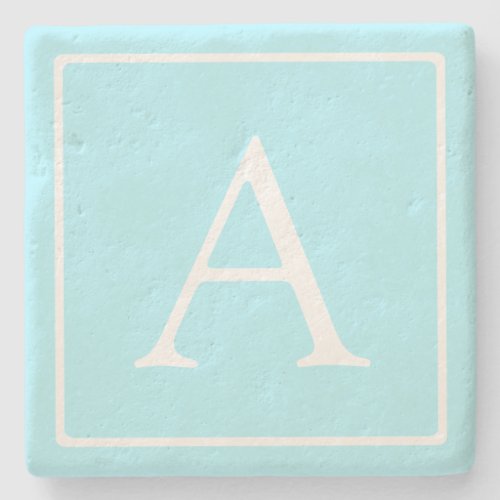 Simple Sky Blue Monogram Stone Coaster