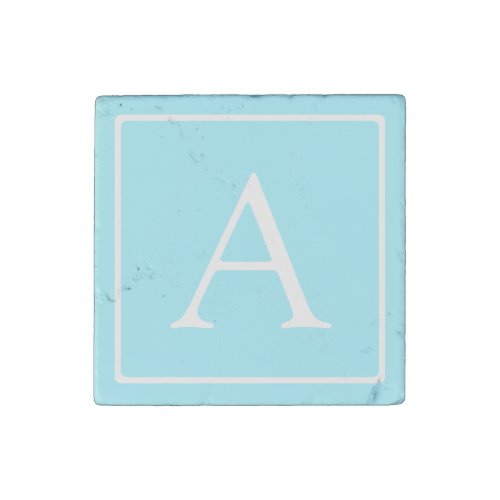 Simple Sky Blue Monogram Stone Magnet