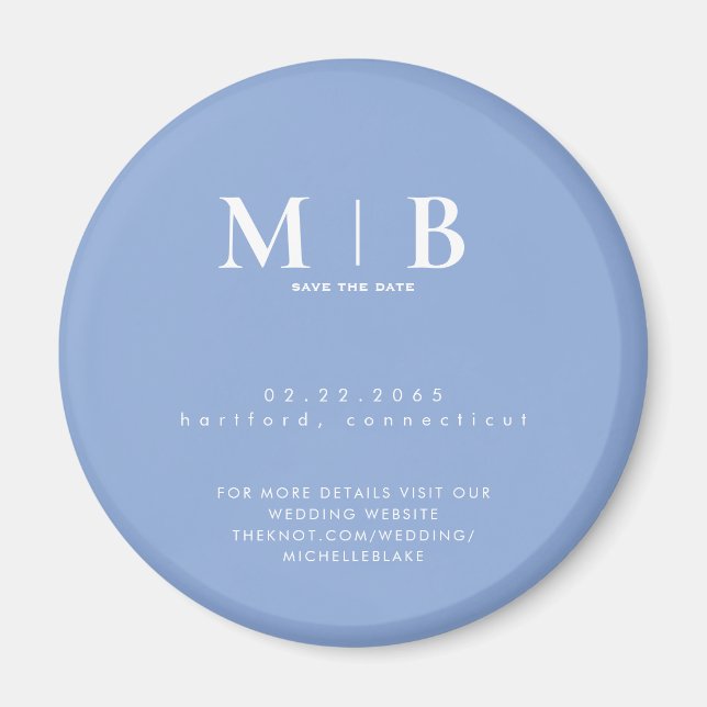 Simple Sky Blue Monogram Wedding Save the Date Magnet (Front)