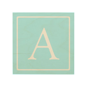 Simple Sky Blue Monogram Wood Wall Art