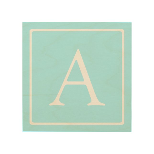 Simple Sky Blue Monogram Wood Wall Art (Front)