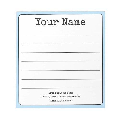 Simple Sky Blue Retro Add Your Name Lined  Notepad