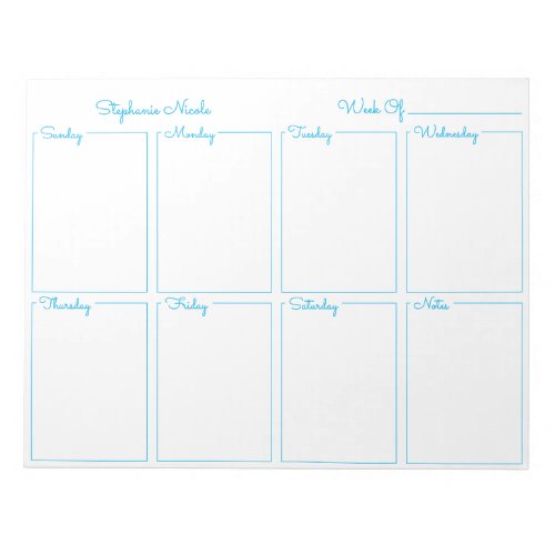 Simple Sky Blue Thin Border Name Weekly Planner Notepad