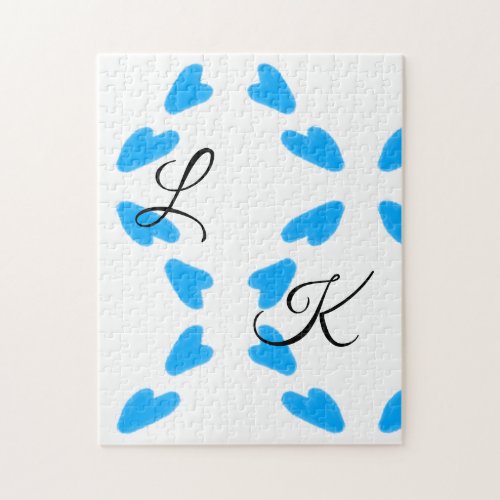 Simple sky blue watercolor add your monogram name  jigsaw puzzle