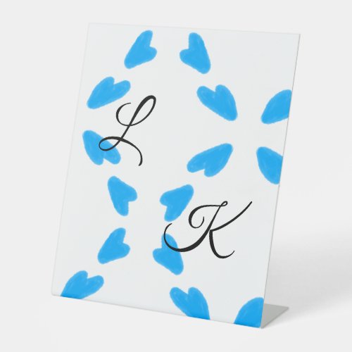 Simple sky blue watercolor add your monogram name  pedestal sign