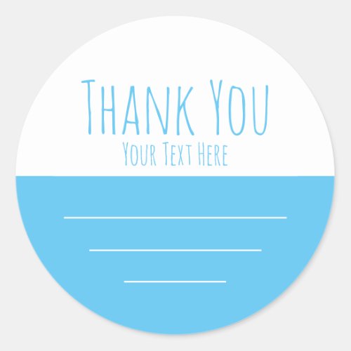 Simple Sky Blue Your Text Thank You  Classic Round Sticker