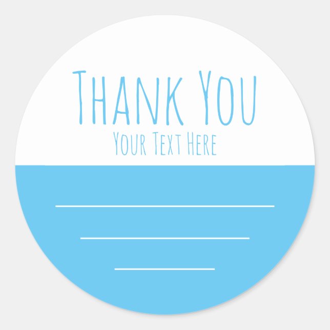 Simple Sky Blue Your Text Thank You  Classic Round Sticker (Front)