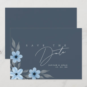 Simple Slate Blue Floral Wedding Save The Date
