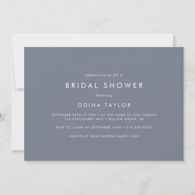 Simple Slate Blue Gray Horizontal Bridal Shower Invitation (Front)