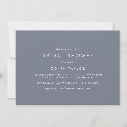 Simple Slate Blue Gray Horizontal Bridal Shower Invitation