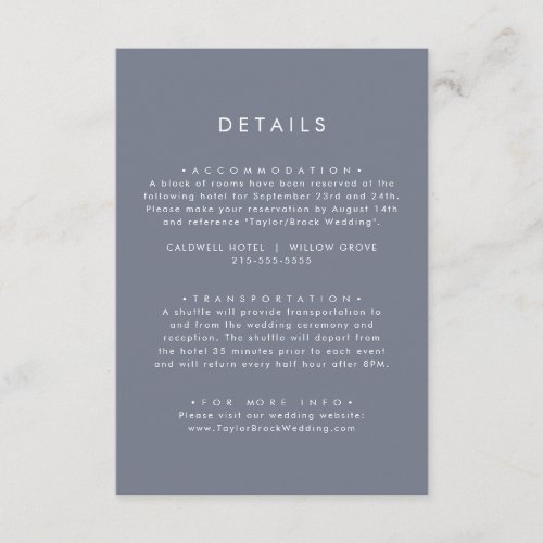 Simple Slate Blue Gray Wedding Details Enclosure Card