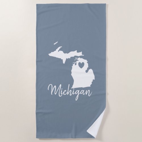 Simple Slate Blue Michigan Home State Map  Beach Towel
