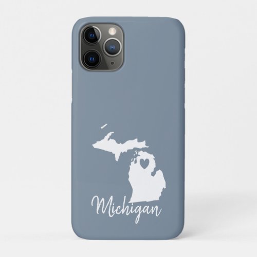 Simple Slate Blue Michigan Home State Map   iPhone 11 Pro Case