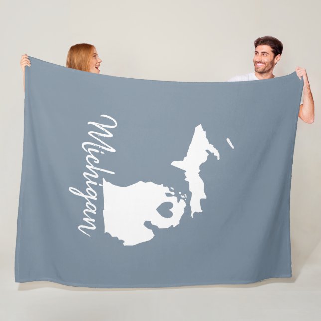 Simple Slate Blue Michigan Home State Map Fleece Blanket (In Situ)