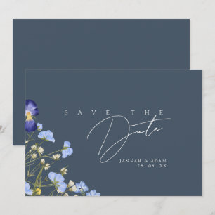 Simple Slate Blue Wildflower Wedding Save The Date