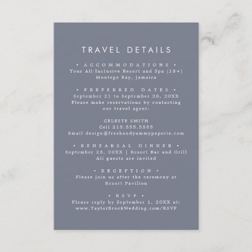 Simple Slate Destination Wedding Travel Detail Enclosure Card