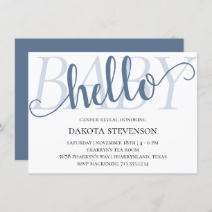 Simple Slate Hello Baby Dusty Blue Script Shower Invitation