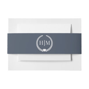 Simple Slate Navy Blue Monogram Invitation Belly Band