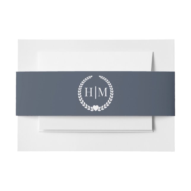Simple Slate Navy Blue Monogram Invitation Belly Band (Front Example)