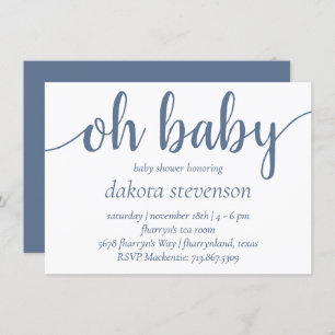 Simple Slate Oh Baby Dusty Blue Flourish Shower Invitation