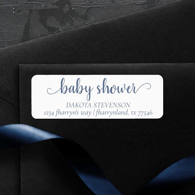 Simple Slate Script | Dusty Blue Return Address Label (Creator Uploaded)
