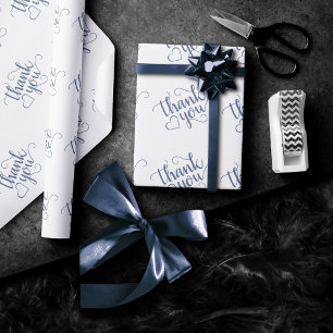 Simple Slate Script Dusty Blue Thank You Heart Wrapping Paper
