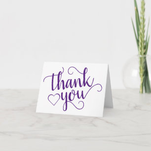 Simple Slate Script   Royal Purple Heart 2 Photo Letterpress Thank You Card