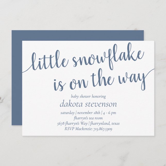 Simple Slate Shower | Dusty Blue Little Snowflake Invitation (Front/Back)
