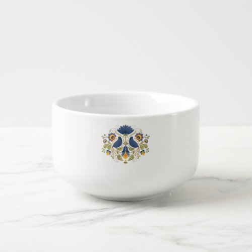 Simple Slavic Folk Bluebird Art Soup Mug