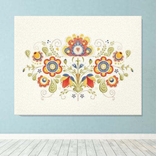 Simple Slavic Folk Flowers Art Canvas Print