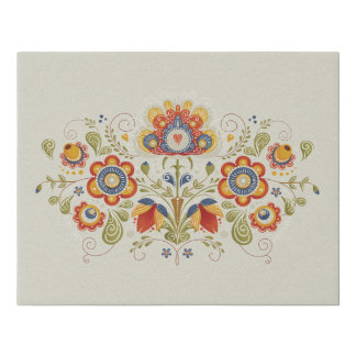 Simple Slavic Folk Flowers Art Faux Canvas Print