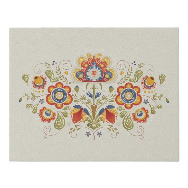 Simple Slavic Folk Flowers Art Faux Canvas Print (Front)