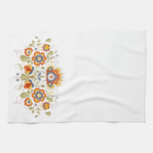 Simple Slavic Folk Flowers Art Kitchen Towel