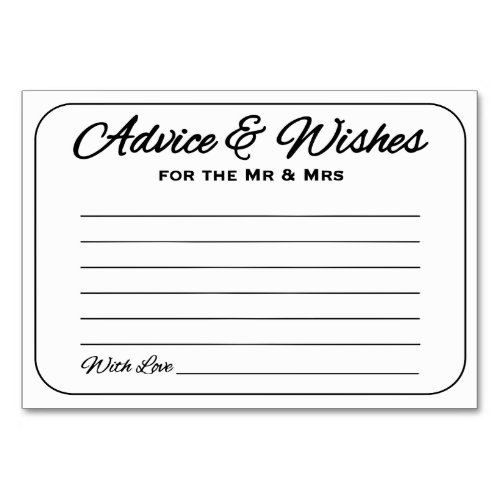 Simple  Sleek Advice and Wishes Table Number