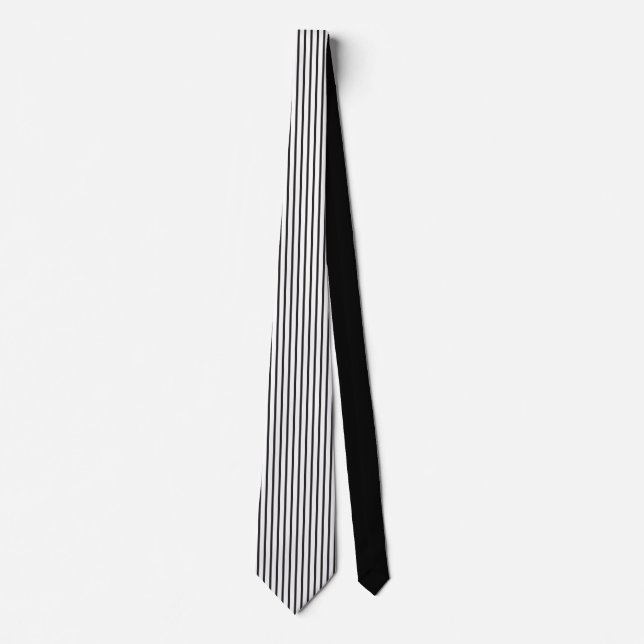 Simple Sleek Black and White Stripes Neck Tie (Front)