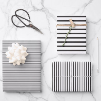 Simple Sleek Black and White Stripes Wrapping Paper Sheets